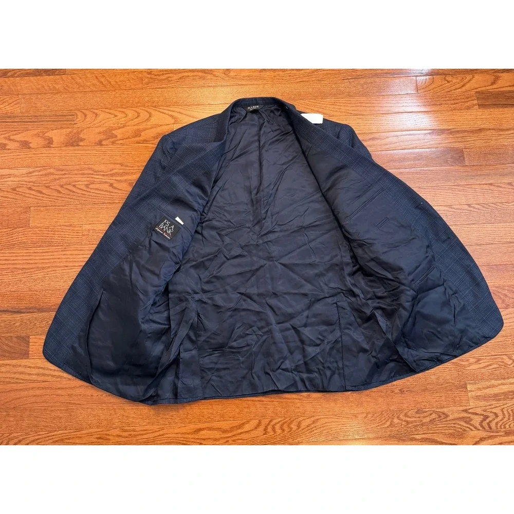 New Jos. A. Bank Signature Blazer Sport Coat Mens 46R Navy Blue Plaid Silk Wool